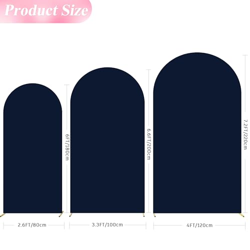 Image of Wokceer Wedding Arch Backdrop Cover 7.2FT, 6.6FT, 6FT Set of 3 Spandex Fitted Navy Blue Arch Covers for Round Top Chiara Arch Backdrop Stands Cover for Birthday Party Ceremony Decor