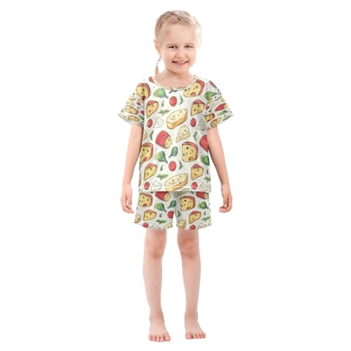 Pajama Sets Short Sleeve Cheese Tomato Basil Garlic Soft Cotton Summer Sleepwear 2 Piece PJS Size 5-14T4
