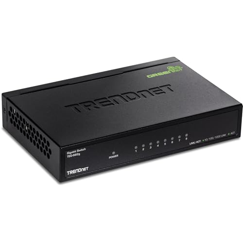 TRENDnet 8-Port Gigabit GREENnet Switch, Ethernet Network Switch, TEG-S82G, 8 x 10-100-1000 Mbps Gigabit Ethernet Ports, Ethernet Splitter, 16 Gbps, Metal,...