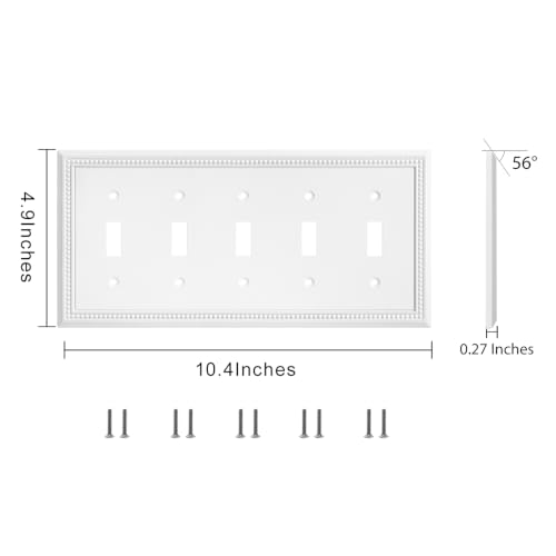 Image of Henne Bery Sunken Pearls Heavy Duty Decorative Wall Plate Switch Plate Outlet Cover (5-Gang Toggle, White)