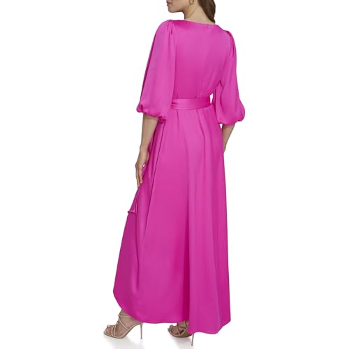 Image of DKNY Women's Balloon Sleeve Satin Faux Wrap Maxi Dress