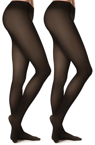Image of Vosda Women's Fleece-Lined Tights - Ultra-Warm Fake Sheer Look Pantyhose Thick Leggings for Winter