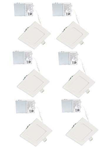 Get Special Price LED FANTASY 4-Inch 9W 120V Square Recessed Ultra Thin Ceiling LED Panel Downlight Light Dimmable Retrofit Slim Wafer IC Rated ETL Energy Star Air Tight 750 Lumens (5000k Daylight, 6 Pack)