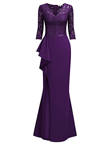 Image of MISSMAY Women's Vintage Floral Lace Ruffle Half Sleeve Evening Party Formal Long Dress