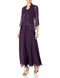 J Kara Women's Beaded Long Jacket Dress, Eggplant, 16