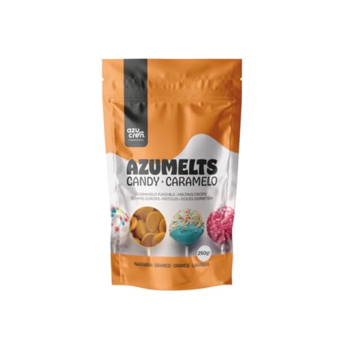 Azucren, Cobertura para derretir, sabor semelhante ao chocolate, ideal para cobertura, moldagem, banho e decoração de bolos, Cake Pops e sobremesas, textura cremosa e fácil de usar, 250 g (laranja)