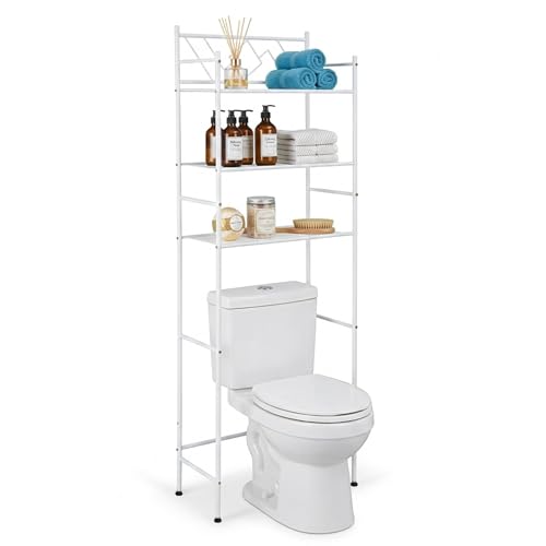 Image of Home Zone Living Over-the-Toilet Bathroom Storage Cabinet Organizer | Freestanding Steel Frame Design with 3-Tier Shelves and Adjustable Feet, White