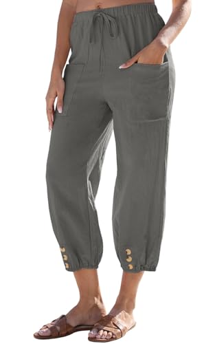 Pantalons fluide décontracté taille haute solution anti chaleur coton lin