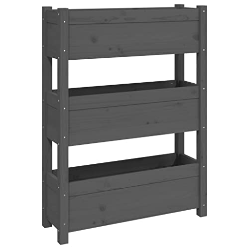 vidaXL Pflanzkübel, Hochbeet mit 3 Etagen, Vertikalbeet für Garten Terrasse Balkon, Blumenkasten Pflanzkasten Kräuterbeet, Grau Massivholz Kiefer