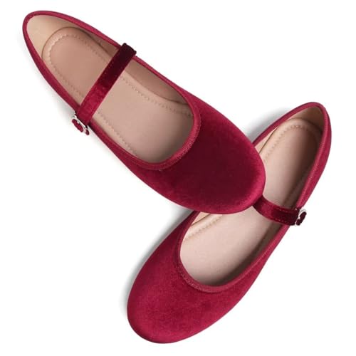 Image of TN TANGNEST Women's Velvet Flats Round Toe Ballet Shoes | Elegant Bowknot Flats Comfortable Casual Slip On Flats for Work