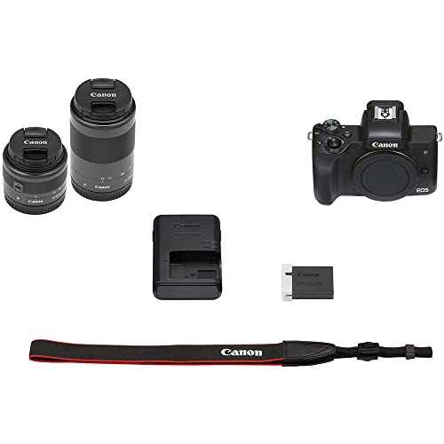 Canon Eos M50 Mark Ii Mirrorless Camera With 15-45Mm And 55-200Mm Lenses (Black) (4728C014) + 2 X 64Gb Memory Card + Color Filter Kit + Filter Kit + Charger + 2 X Lpe12 Battery + More (Renewed) #TOP7