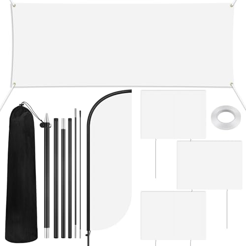 Fanfanwin Blank Feather Sublimation Flag Kit with 7.87ft Flagpole 3 Pack 17 x 12 Inch White Yard Lawn Sign with Metal Stake 2 x 6 ft Blank Polyester DIY Banner with String for Outdoor Business