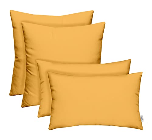 RSH Décor Indoor Outdoor Set of 4 Square & Rectangle Throw Pillows Made of Sunbrella Canvas Buttercup Soft Yellow (12