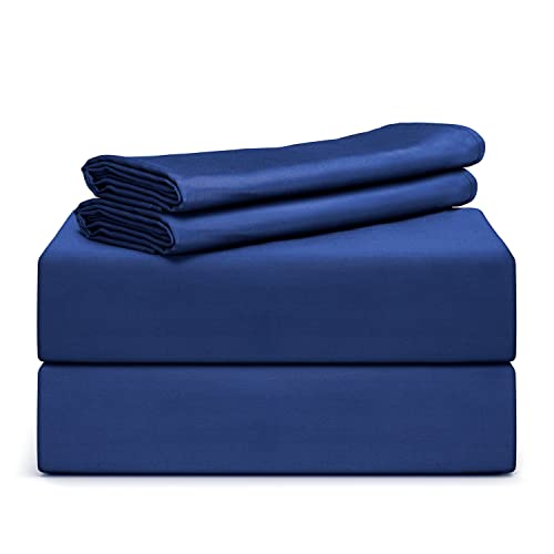 TAFTS Bamboo Sheets King Size Bed Sheets - 100% Organic Bamboo Sheet Set - 400TC Bamboo Bed Sheets - 4 Piece Set - 17â€ Deep Pockets- Silk Feel, Cooling, Double Stitched, Hypoallergenic (Navy Blue)