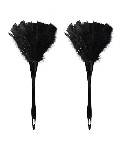 Image of Turkey Feather Dusters for Cleaning Home Blinds Kitchen car Office, Eco-Friendly Reusable (2 pcs Black)