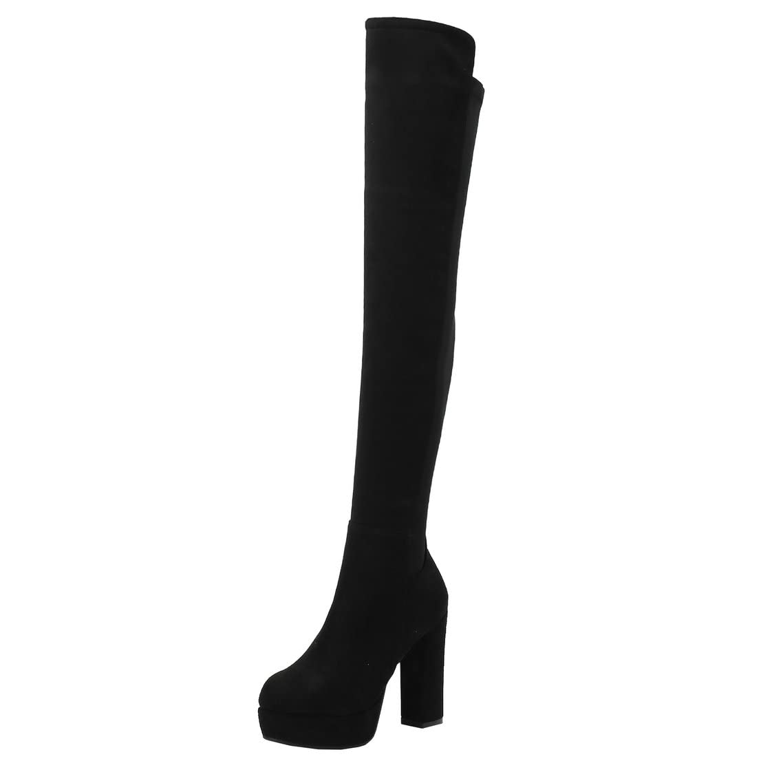 BEAUPAS Women's Thigh High Chunky Heel Platform Over The Knee Boots High Heel Round Toe Boots Zip Up Gothic Shoes