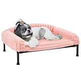 Veehoo Sofá Cama Elevado Perro con Cojín Extraíble, Rosa 75x50x10cm