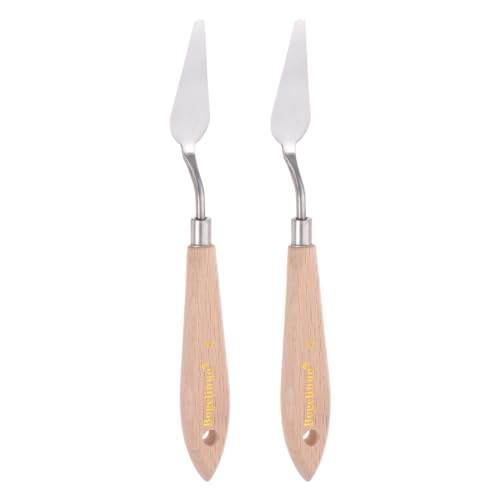 sourcing map 2pcs No.8 Painting Palette Knives Stainless Steel Pointy Spatula Pallet Knife with Beech Wood Handle for Oil Acrylic Paint Canvas Mixing Spreading