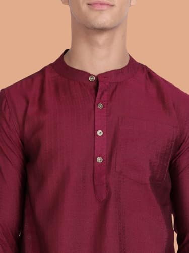 Image of KRYPTIC Men's Full Sleeve Regular Fit Short Kurta in Premium Pure Cotton with Patch Pocket and Mandarin Collar - Perfect Blend of Style and Comfort