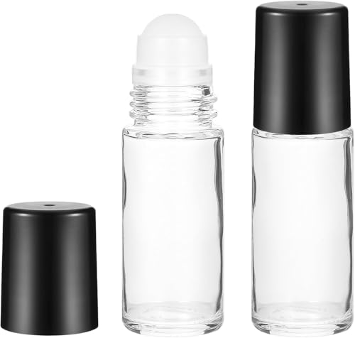 Amazleer - Amazleer Lot de 2 bouteilles en verre à bille vides pour huiles essentielles, anti-UV, flacons rollon vides, compte-gouttes pour huiles essentielles, parfum, aromathérapie (transparent)