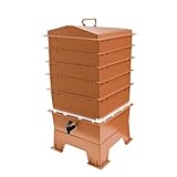 Original Vermihut ยฎ 5 โ Tray Worm Composter, Sustainable Design for Both Indoor & Outdoor, Worm Compost Bin for Vermicomposting Starter, Recycling Food Wastes (Terracotta)
