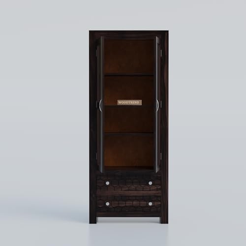 Image of Sheesham Wood Bookshelf with Glass Door for Home Library Solid Wood Bookcase Wooden Crockery Cabinet for Kitchen Book Shelf (Walnut Finish)