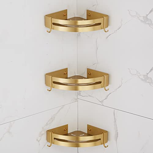 Estante esquinero de baño dorado cepillado montado en la pared para ducha, bañera, jabón y champú, elegante baño y divisor de aluminio