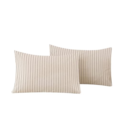 Image of ECOCOTT Striped Pillowcases Standard Size 2 Pack, 100% Washed Cotton Pillow Cases with Envelope Closure, Black Pinstripe Pillow Covers 20 inchx26 inch