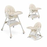 HZDMJ ベビーチェア ハイチェア 折りたたみ 多機能 ローチェア 5点式ベルト キャスター付き 足置き付き 高さ調節 ダブルトレイ 取り外し可能 洗える 軽量 コンパクト 収納 持ち運び便利 赤ちゃん用 5ヶ月～5歳