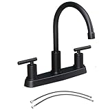 3 Hole Kitchen Faucet, Matte Black Two Handles Kitchen Faucet, RV Kitchen Sink Faucet, 3 Hole or 4 Holel Faucet for Kitchen Sink, Touck Kitchen Faucet, TDLKF024W-B