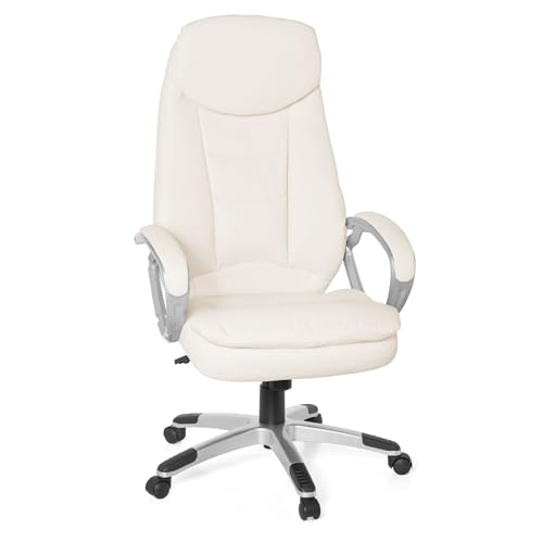 Preisvergleich Produktbild Amstyle Design Bürostuhl Creme 120kg Schreibtischstuhl Kunstleder Modern, Ergonomischer Chefsessel Höhenverstellbar, Drehstuhl mit Wippmechanik Hoch, Schreibtisch-Stuhl Gepolstert