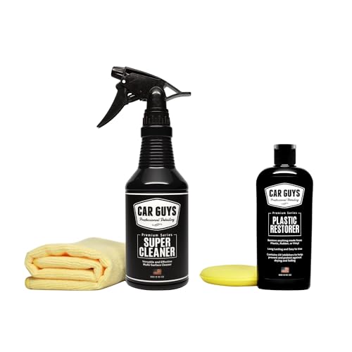 CarGuys Car Detailing Kit | Super Cleaner 18 Oz & Plastic Restorer 8 Oz: Works Best to Clean, Restore and Protect UV Faded Interior or Exterior Vinyl, Rubber, Trim, Tires, Dashboards, and Much More!