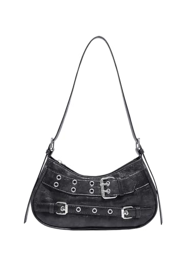 GORGLITTER Women's Buckle Shoulder Bag Y2k Leather Handbags Purse Purse PU Leather Clutch Handbag