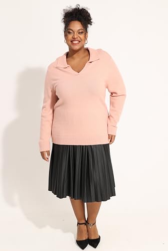 Image of CARCOS Plus Size Sweaters for Women Long Sleeve Pullover Sweaters Lapel Collared Vneck Knit Jumper Tops Fall Winter XL-5XL