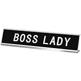 Menkxi Funny Desk Signs for Office, Novelty Nameplate Office Decor Black Desk Plaque for Women Men Coworker Gift Home Supply Accessories, 10 x 2 Inch(Boss Lady)