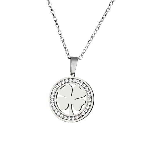 Collier trèfle argent 925 anti-allergie avec strass éclatants