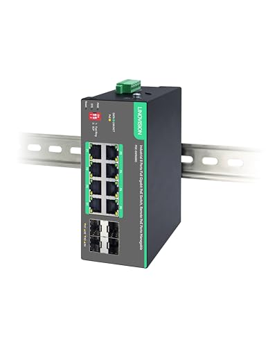 LINOVISION Industrial 8 Ports Remote Cloud Managed PoE Switch with 4 SFP Uplinks, Full Gigabit PoE Switch, IEEE802.3af/at, PoE Budget 180W, Support Remote PoE Ports Manageable