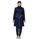 Swimsuit Women Muslim Plus Size Muslim Swimsuits for Women Modest Islamic Arabic Swimwear Burkini Long Sleeve Top Pants with Hijab 3PCS Sun Protection Rash Guard Fat Bathing Suits Navy Blue e 6XL