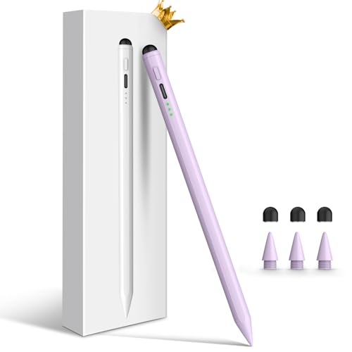 Image of Stylus Pen for iPad, Dual-Tip 13 mins Fast Charge Pencil for Apple, Palm Rejection, Tilt Sensitivity, Compatible w /iPad 6 /7 /8 /9 /10, Pro 11 /12.9in /M4, Air 3 /4 /5 /M2, Mini 5 /6 - Purple