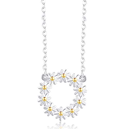 Collier argent 925 femme avec pendentif marguerite et chaîne de clavicule cœur en argent sterling