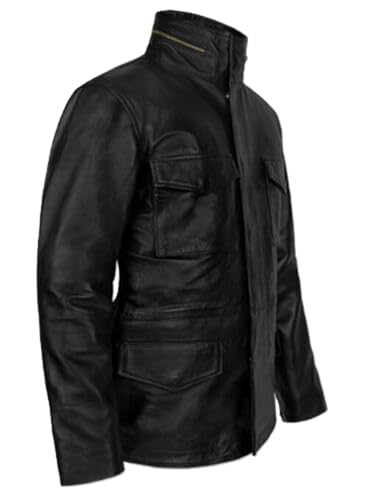 Men's Military M-65 Black Leather Jacket 100% Real Lambskin Leather Moto Biker Jacket3