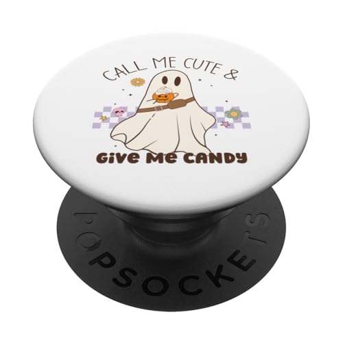 Café con leche Groovy Ghost Pumpkin Retro Call Me Cute Give Me Candy PopSockets PopGrip Intercambiable