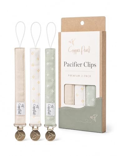 Image of Copper Pearl 3-Pack Pacifier Holders: Premium Knit Binky Clips for Baby Girls and Boys - Stylish Stainless Steel Design for Secure No-Drop Attachment - Santa Fe