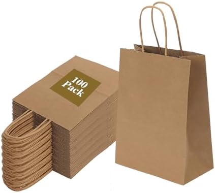 100 Pack 6×3.25×8 Inch Small Brown Paper Bags with