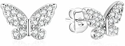 Luxval Silver Butterfly Earrings for Women, Sterling Silver Tiny Butterfly Stud Earrings CZ Sparkling Dainty Hypoallergenic Jewelry for Girls