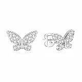 Luxval Silver Butterfly Earrings for Women, Sterling Silver Tiny Butterfly Stud Earrings CZ Sparklin
