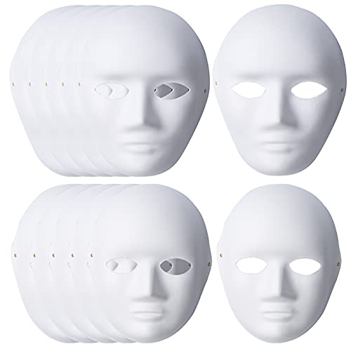White Plain Masks,12 Pack DIY Full Face Masks Paper Mache Art Masks White Craft Mask Paintable Masks Blank Costume Masks for Mardi Gras, Masquerade, Cosplay, Dance Party, Halloween Party to Decorate