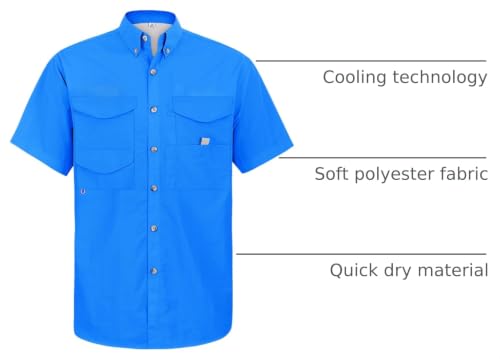 Image of Alimens & Gentle Short Sleeve Fishing Shirt Wicking Fabric Sun Protection Casual Button Down Shirts