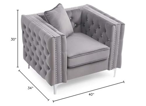 Sillón Terciopelo Gris Tufted Diseño Diamante miniatura 3