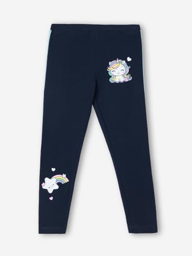 Image of The Souled Store Rainbow Girls Navy Blue All Over Printed Regular Fit Cotton Leggings (2-8 Yrs)